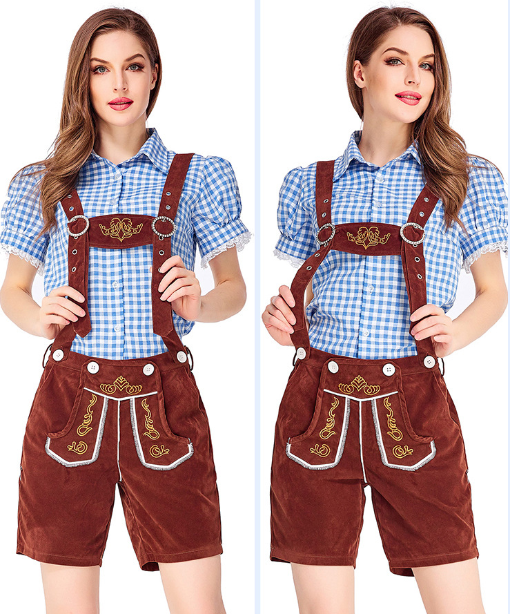 Womens Oktoberfest Outfit Embroidered Blouse with Lederhosen Shorts